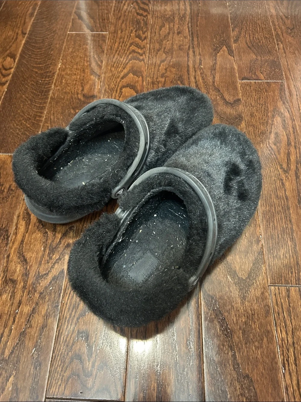 CROCS Kids Black Fuzzy Lined Clogs with Heel Strap